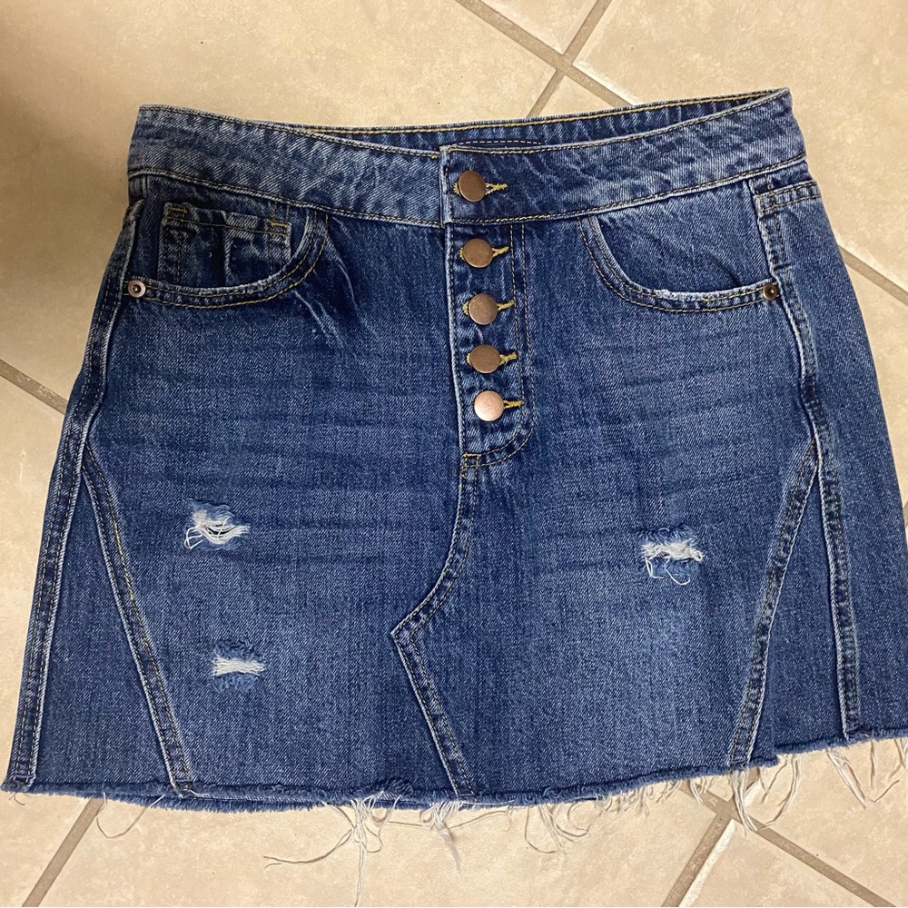 Jealous Tomato Denim Distressed Button Fly Mini Skirt Size Small